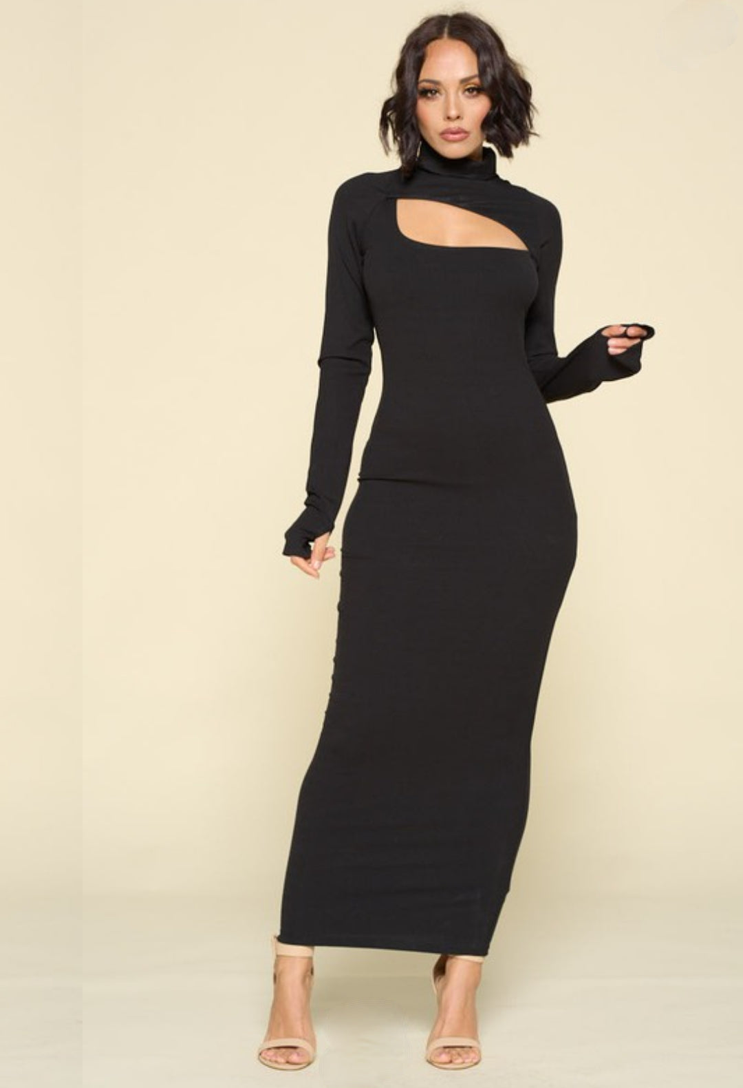 "CUT IT OUT" LONG SLEEVE MAXI DRESS